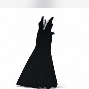 Lulu's Black Backless Gown with Silver Accents